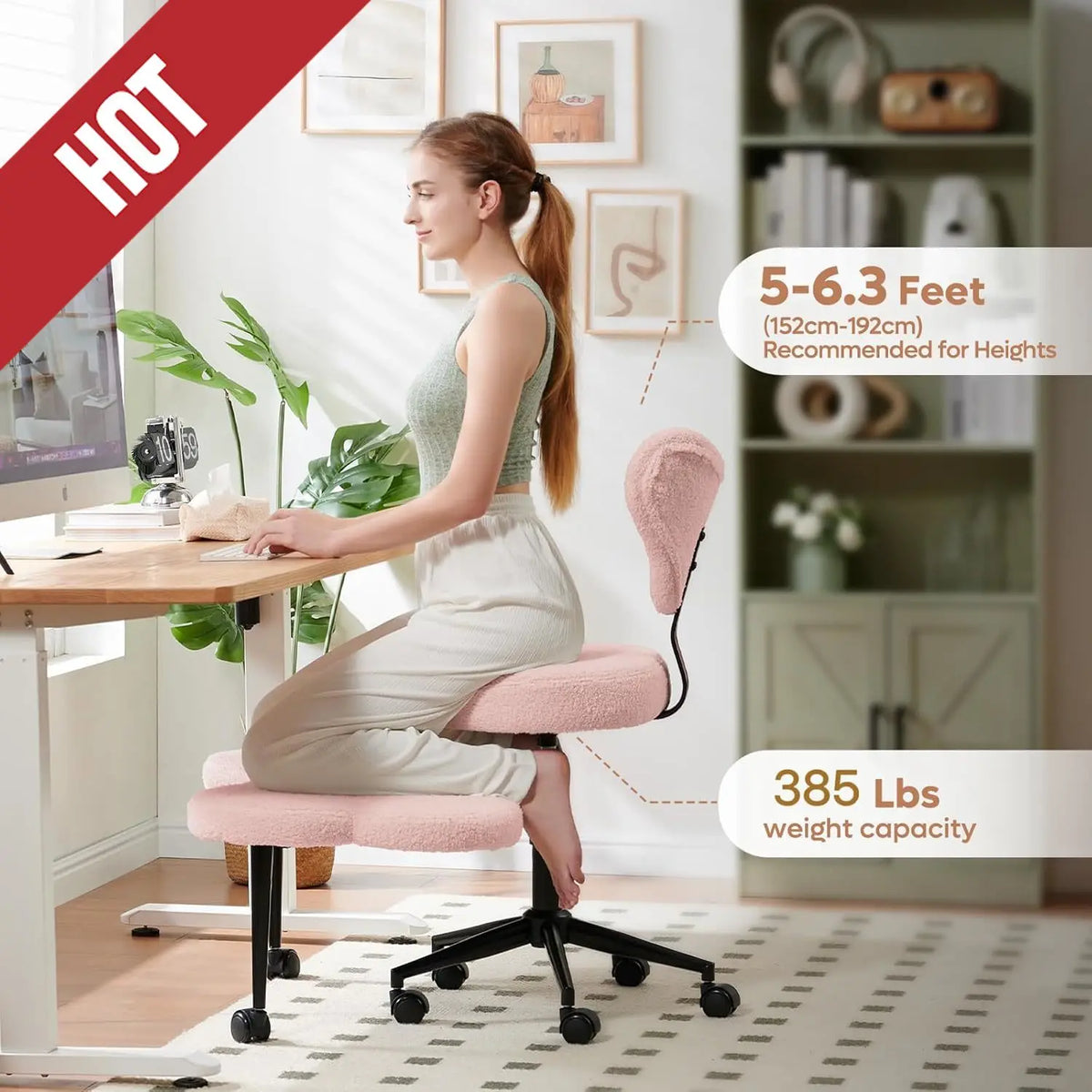 Ergonomic Cross Legged Chair, 360° Swivel Meditation Chair With Wheels, Height Adjustable Seat For ADHD, Pink,customizable