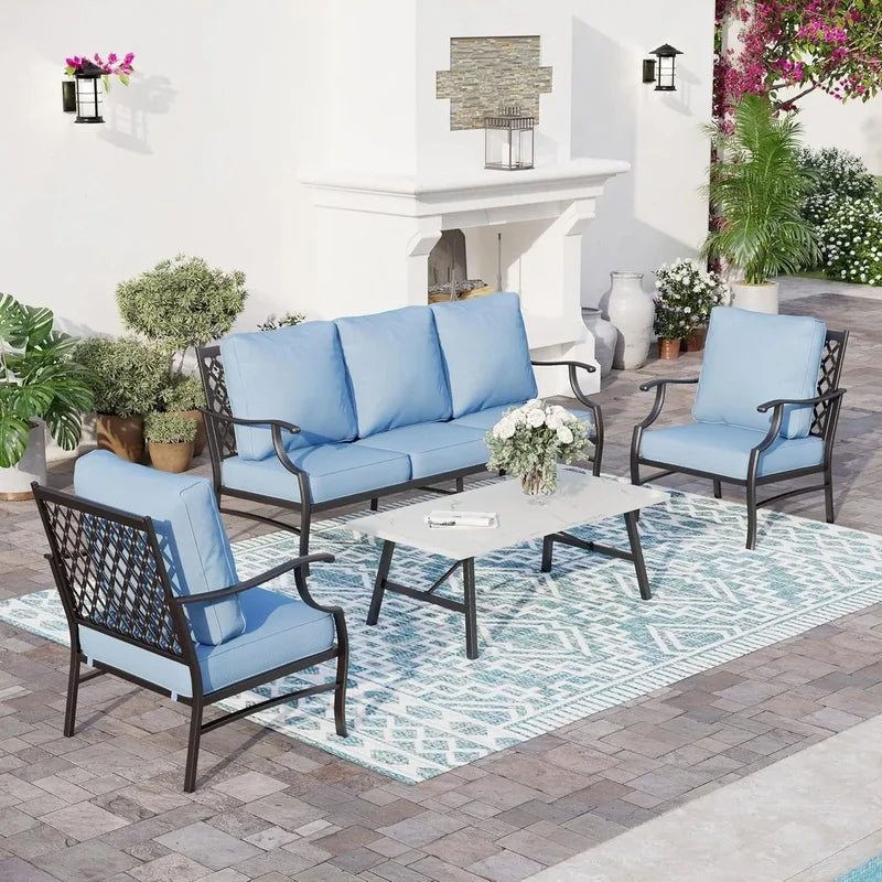 Outdoor Patio Furniture Set with 2 Swivel Chairs, Extra Thick 5.75