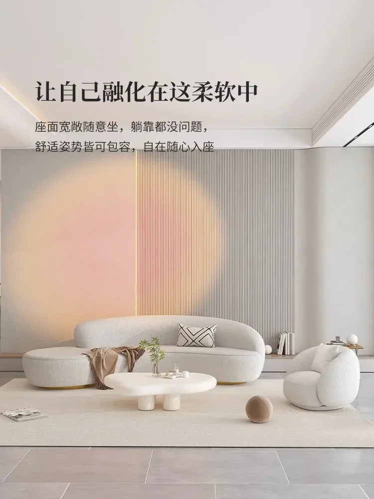 Cream wind light luxury beauty salon living room small apartment creative curved clothing store rest area reception sofa Interne