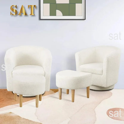 Chair Set of 2, Modern Swivel Chair with Ottoman, Comfy Armchair, Barrel Round Sofa Chair for Bedroom, Green