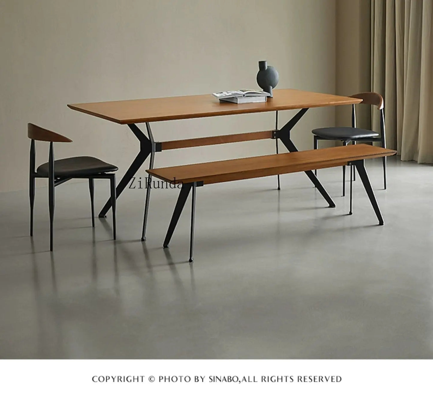 Japanese-style wabi-sabi wind all-solid wood bench light luxury household dining table living room shoe changing stool