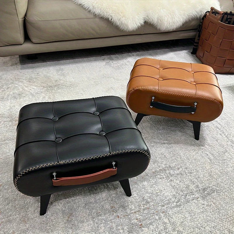 A square leather stool, living room stool, sofa footstool, home decoration, light luxury American, Italian, home decoration