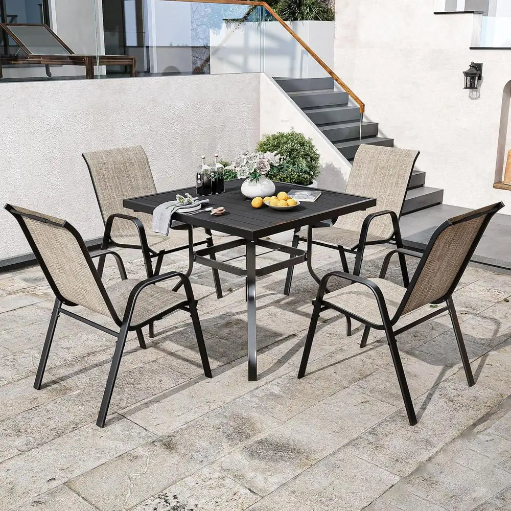 Patio Chairs Set of 4, Stackable Outdoor Dining Chairs for All Weather Textilene Fabric & Metal Frame, Outdoor Chairs Set for Ba