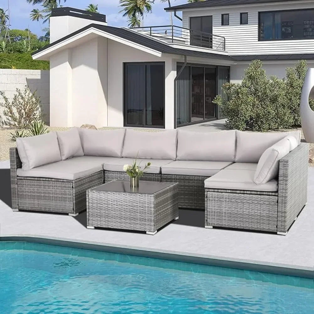 7 Pieces Patio Furniture Set Sofa Chair