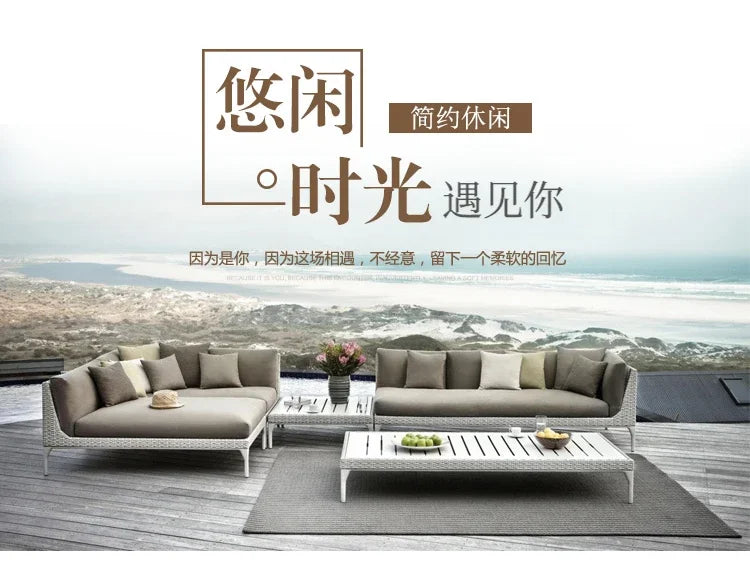 Rattan Sofa Nordic Villa Area Courtyard Outdoor Sofa Furniture Model Room Outdoor Soft Decoration Bed Recliner Waterproof