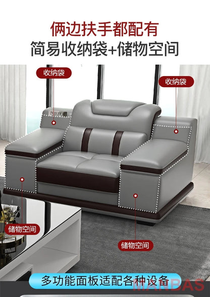 A38 Italy Genuine Leather Sectional Sofa with Bluetooth Speaker,Functional Headrest,Massage Chaise | L Shape Corner Couch