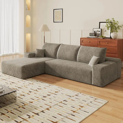 107" Boneless Couch with L Shaped Chaise, Plush Corduroy Sleeper Sectional Sofa, Deep Seat Comfy Couches for Living Room Bedroom