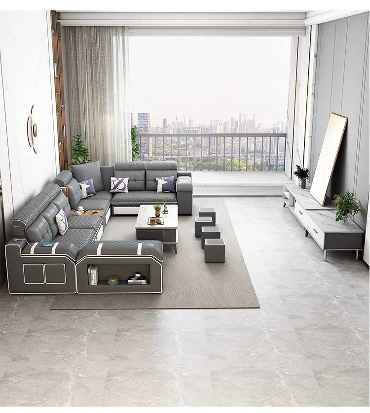 custom. [1856 People Collected] Simple Modern Large and Small Apartment Removable Fabric Sofa Set U-shaped Sofa Living Room Wash