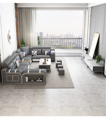 custom. [1856 People Collected] Simple Modern Large and Small Apartment Removable Fabric Sofa Set U-shaped Sofa Living Room Wash