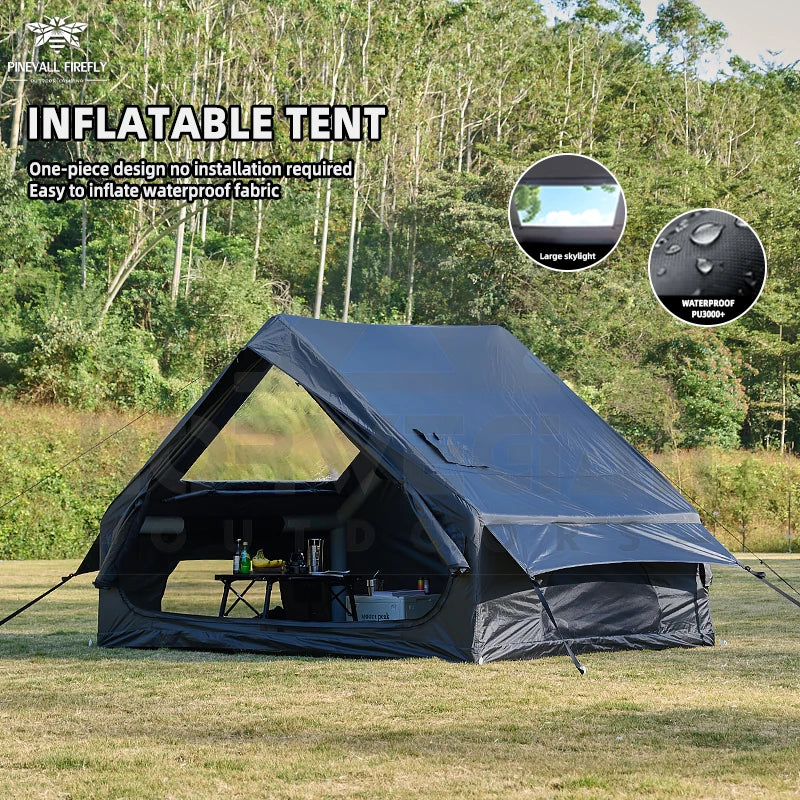 Outdoor inflatable camping tent with a panoramic skylight, suitable for activities such as camping, hiking, and fishing.