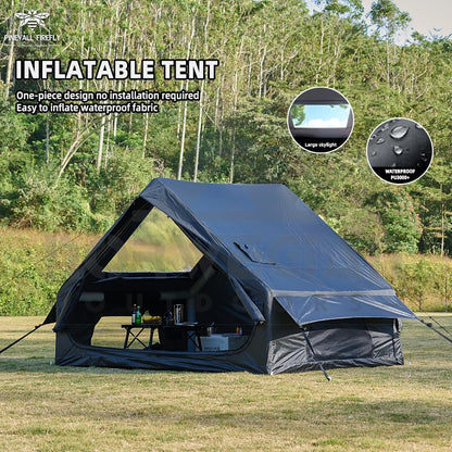 Outdoor inflatable camping tent with a panoramic skylight, suitable for activities such as camping, hiking, and fishing.