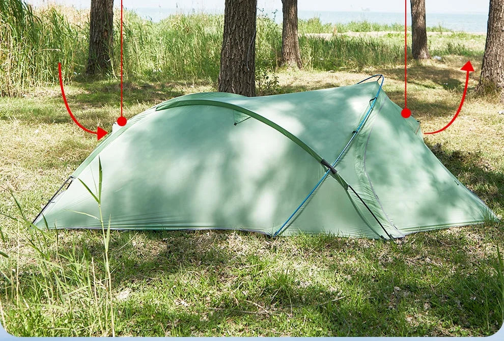 2 Person Ultralight Backpacking Tent 1.69kg 5000mm Waterproof 10D Nylon Triple Cross Pole Tent for Camping Hiking Trekking