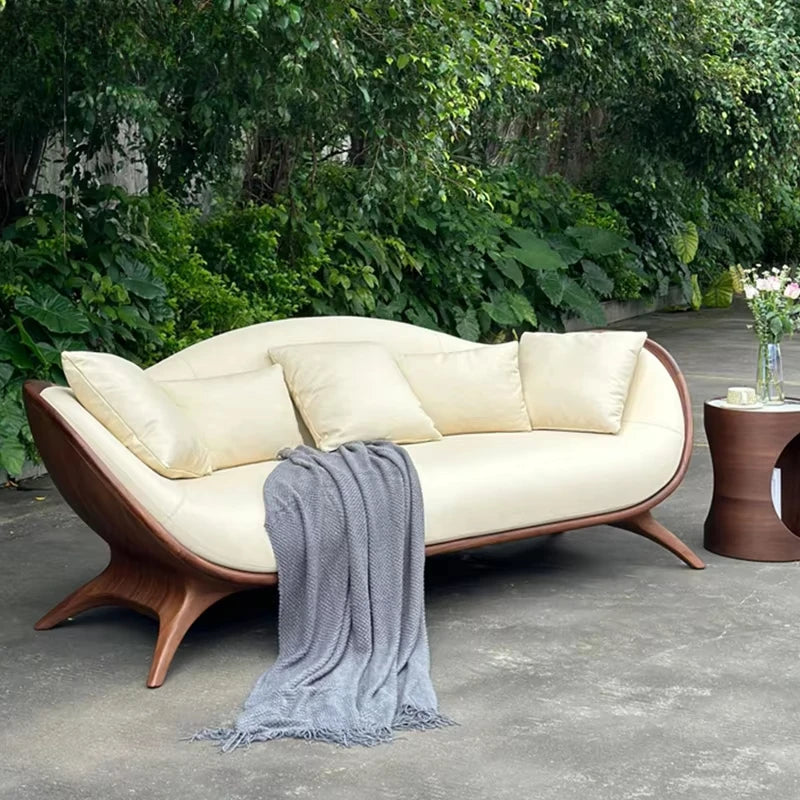 Furniture designer modern combination sofa walnut base luxury curved modular hotel bedroom leather sofa