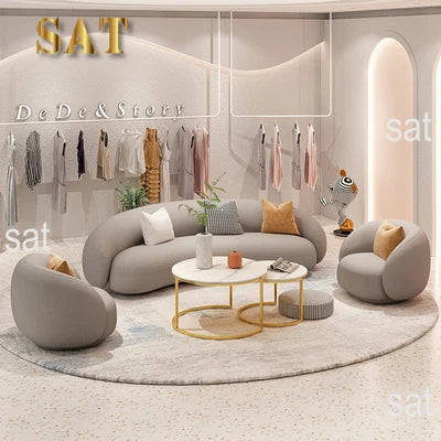 Nordic Arc Velvet Fabric Sofa Set for Living Bedrooms Hotels-Three-Seater Beauty Salon Sofa From Clothing Store