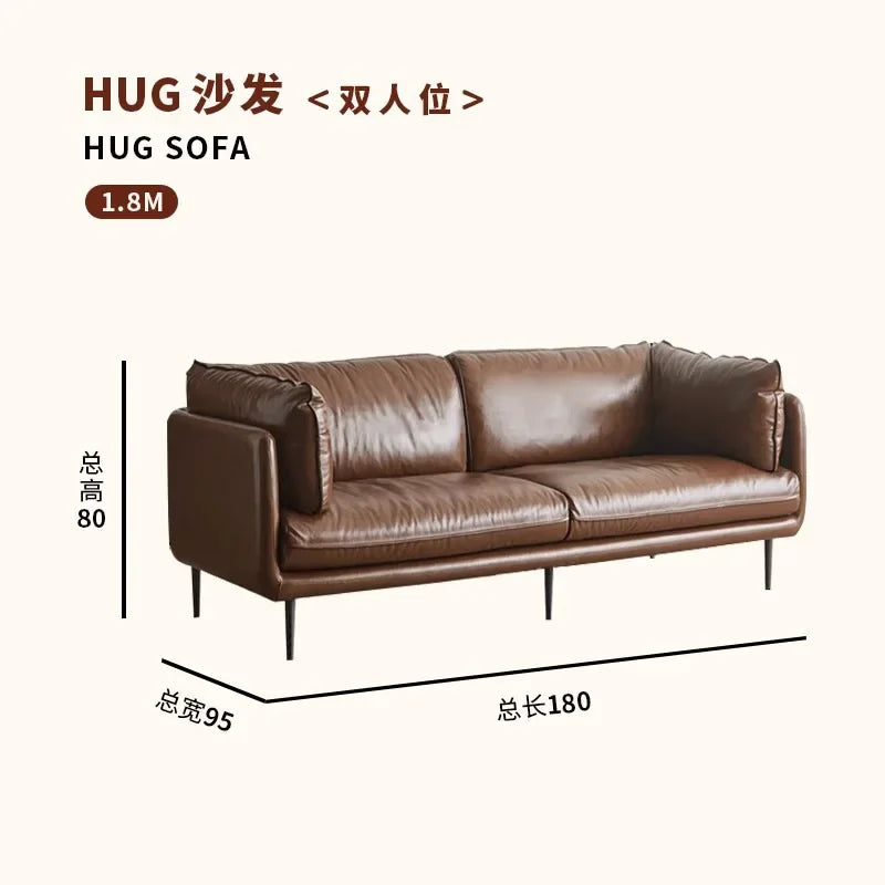 Retro oil wax leather sofa down large living room Nordic simple medium and ancient style straight row leather art sofa