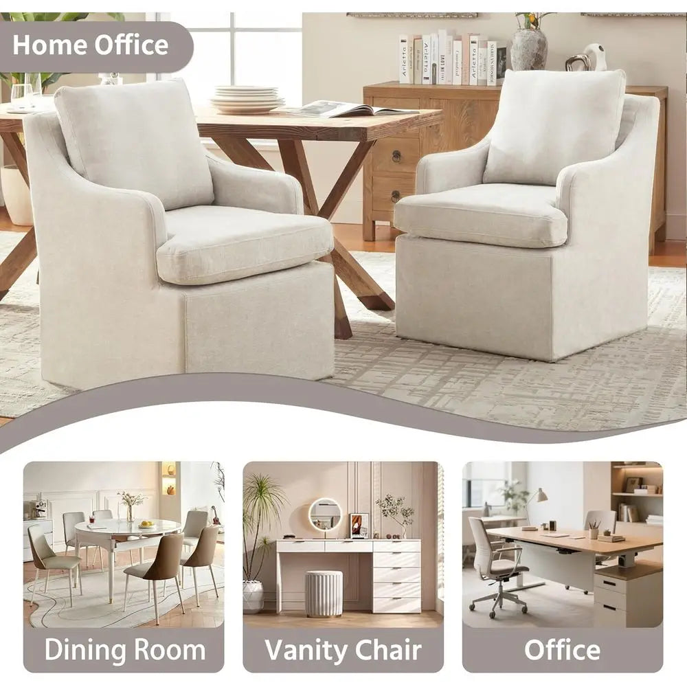 DAFIFY Kitchen Chairs Set of 2, Modern Dining Chairs with 4 Casters, Linen Armchair for Bedroom, Reading, Living Room, Beige