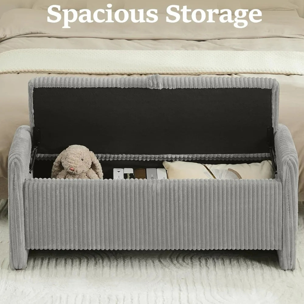 44'' Corduroy Storage Ottoman Bench, Upholstered End of Bed Storage Bench with Safety Hinge, Linear Bed Bench for Bedroom