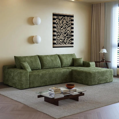 108" L Shaped Boneless Sectional Couches for Living Room, Comfy Corduroy Floor Cloud Sofa with Chaise, Wide Armrest, Deep Seat