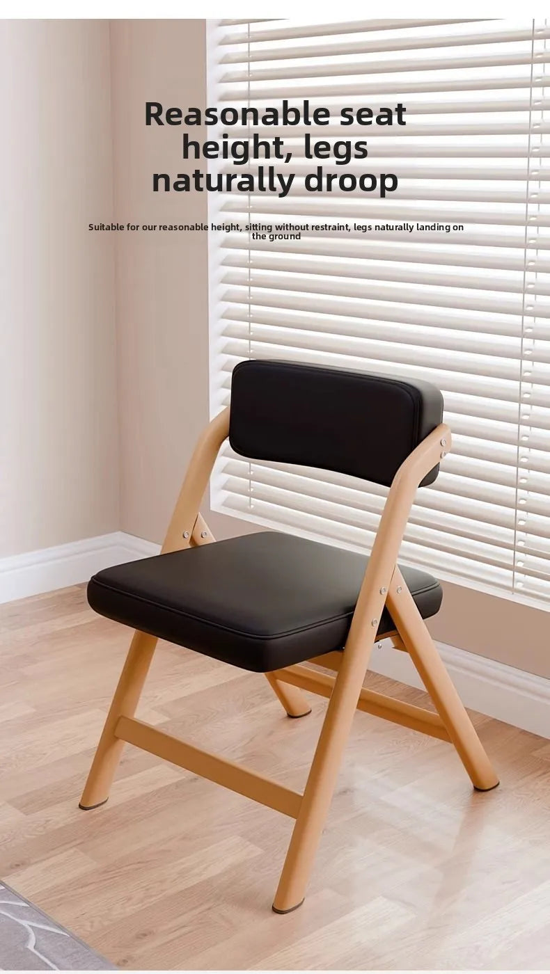 PU Leather Folding Chair Metal Frame Wood Grain Finish Comfortable Padded Seat Space Saving Dining Office Makeup Desk Chair