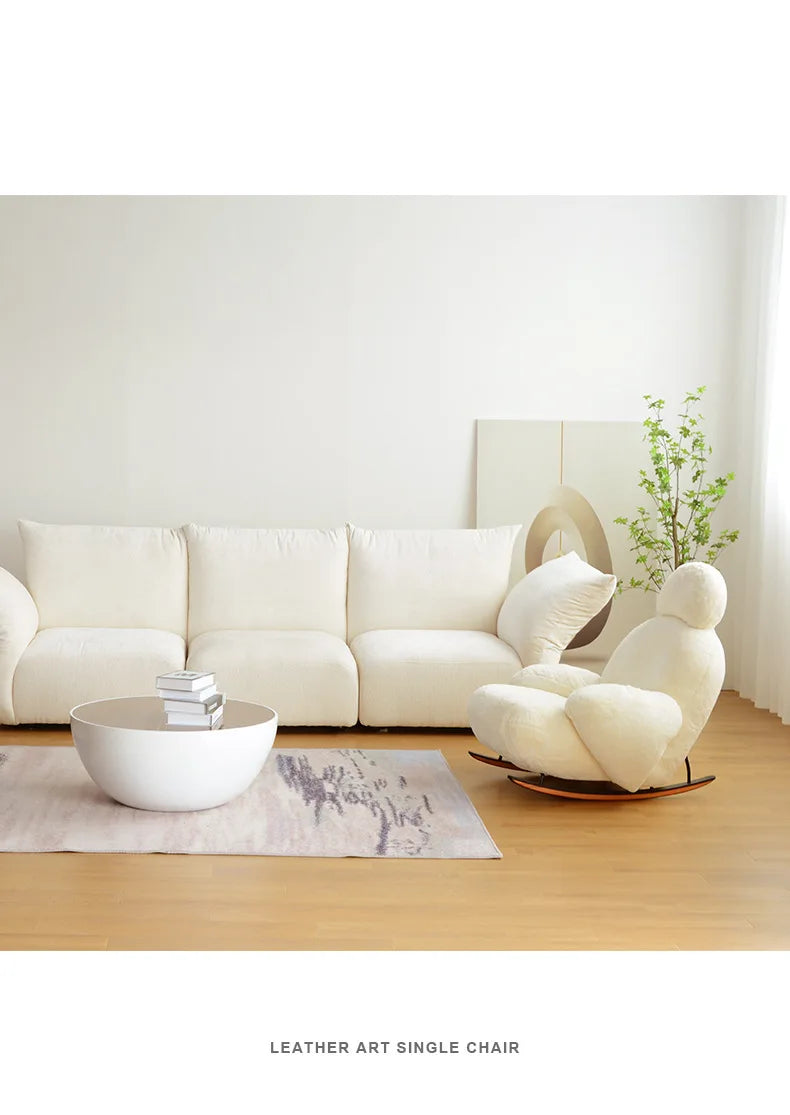 Big white rocking chair lazy sofa rocking chair cream wind single sofa recliner