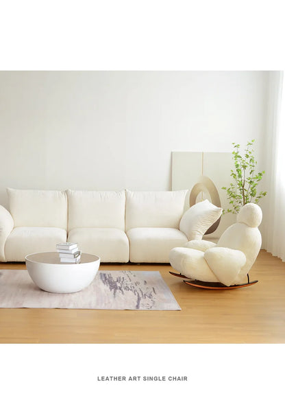 Big white rocking chair lazy sofa rocking chair cream wind single sofa recliner