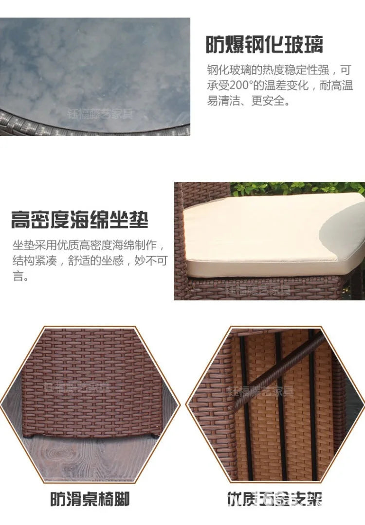 Outdoor rattan chair table and chair three-piece balcony garden creative simple rattan leisure table and chair combination