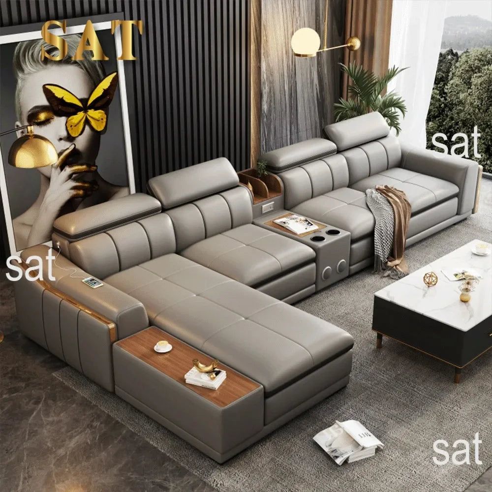 A Modern Sectional Leather Luxury Sofa Set Modular Furniture Home Multifunctional Living Room L Shape Corner Sofa
