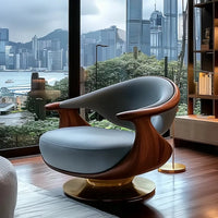 Walnut leather ingot chair light luxury single sofa