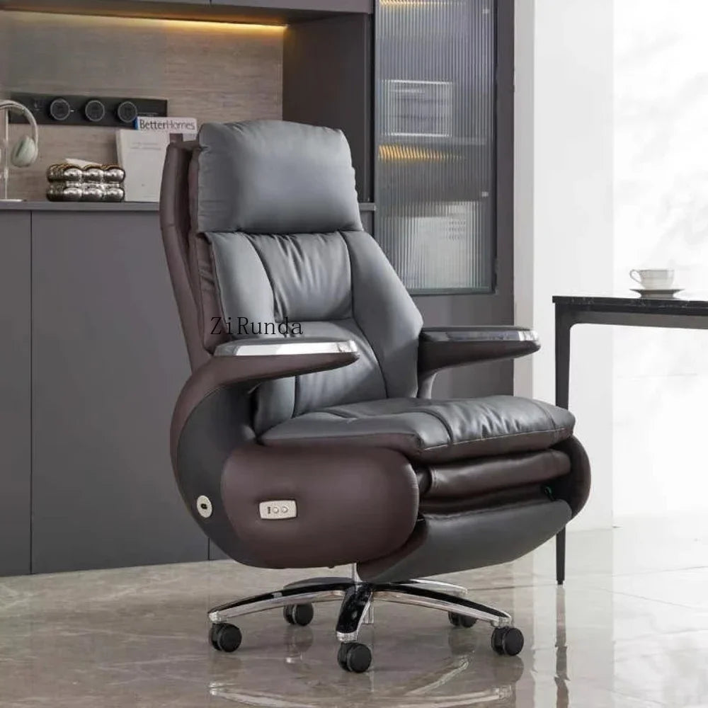 Electric boss chair leather office high-end reclining computer chair home nap multi-functional luxury chair