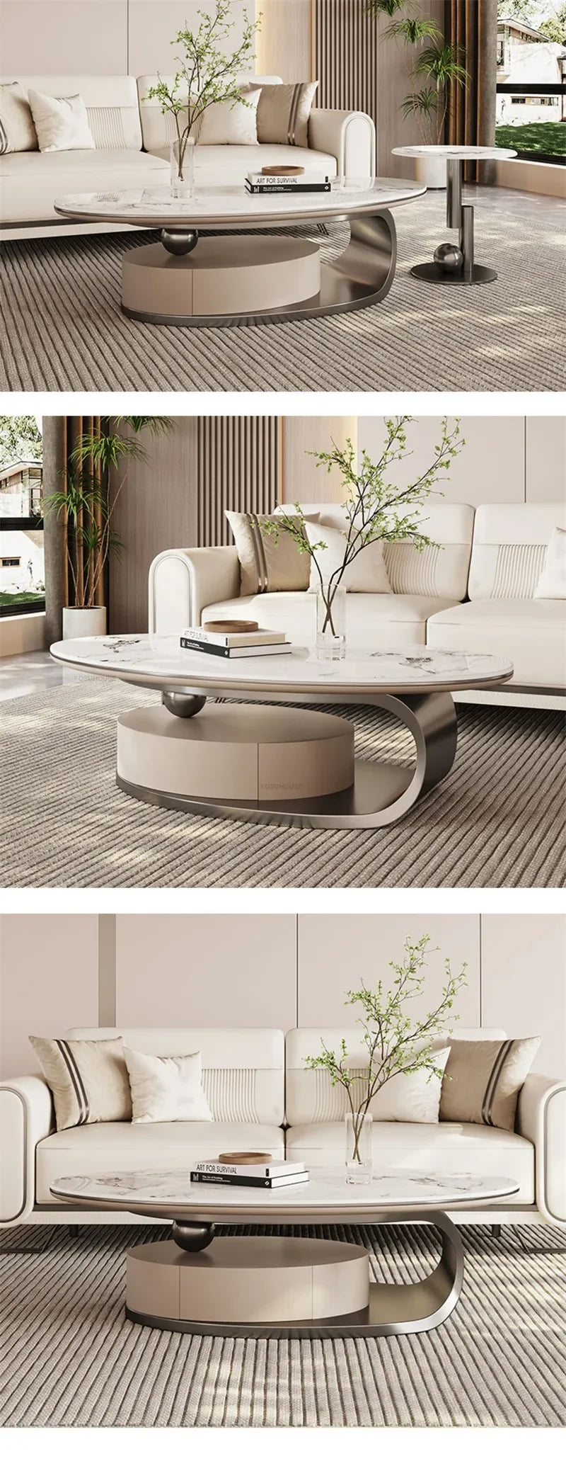 Nordic Light Luxury Designer Oval Coffee Table Rock Board Coffee Tables for Living Room Simple Storage Side Table Home Furniture