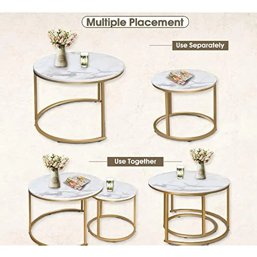 Coffee Tables, Round Nesting Tables Set of 2,Tables, Stacking Nesting Tables for Living Room, Circle Coffee Tables, Side Tables