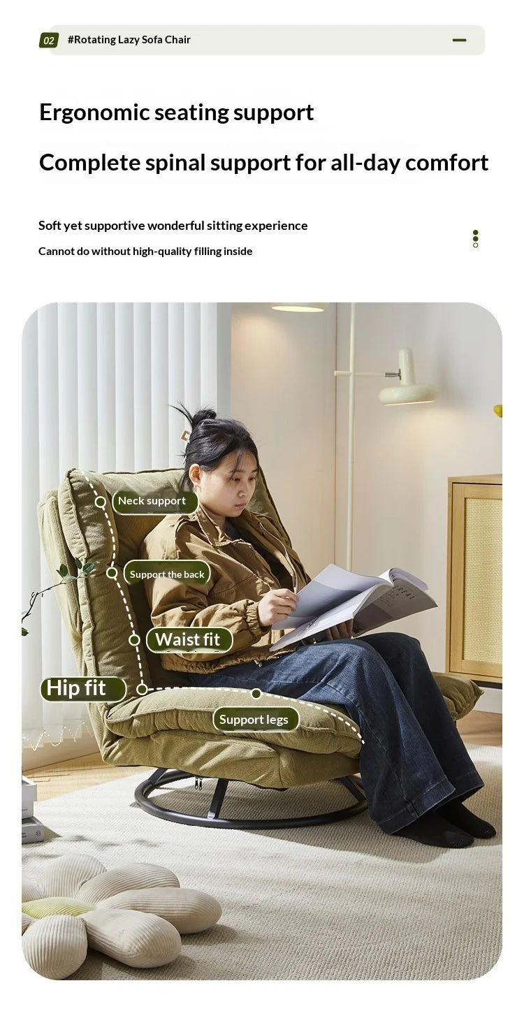 Sofa 360 Degree Swivel Lounge Chair Adjustable Back Fabric Single Seat Small Apartment Living Room Balcony Lazy Armchair