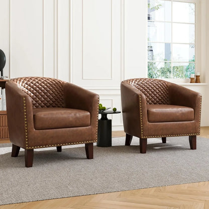 Upholstered Faux Leather Club Chair with Nailed Trim, Comfortable Reading Armchair for Living Room and Bedroom Reception Area