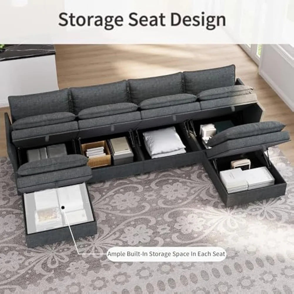 115'' Large  Couches with Storage Seats for Living Room, U Shaped Modular Sectional Sofa Couch Set, 6 Pieces Comfy