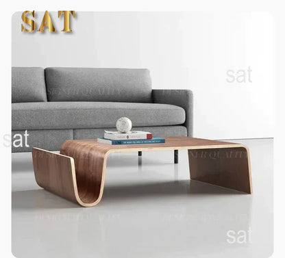 Living Room Simple Japanese N-shaped Curved Wood Tatami Solid Wood Coffee Table, Storage Large N-shaped Sofa Side Table
