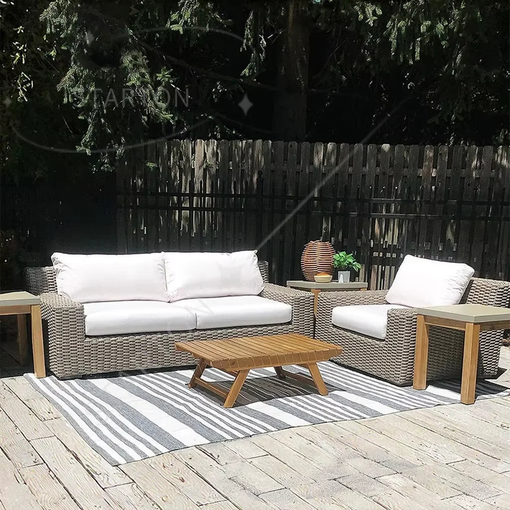 Ray Resistant Outdoor Rattan round Sofa Set with Canopy Curved Deep Cushioned for Dining