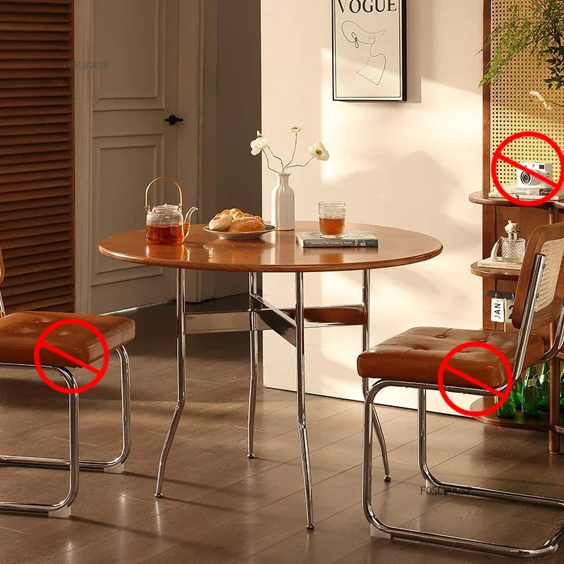 Stainless Steel Solid Wood Round Dining Tables Home Small Round Table for Kitchen Furniture Medieval Style Retro Folding Table