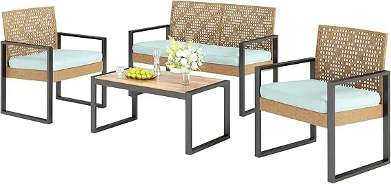 Sophia & William 4 Pieces Patio Conversation Set, Wicker Outdoor Furniture Set for 4, All Weather Outdoor Seating Set, Rattan Lo