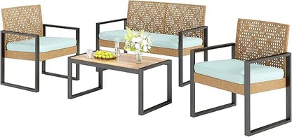 Sophia & William 4 Pieces Patio Conversation Set, Wicker Outdoor Furniture Set for 4, All Weather Outdoor Seating Set, Rattan Lo