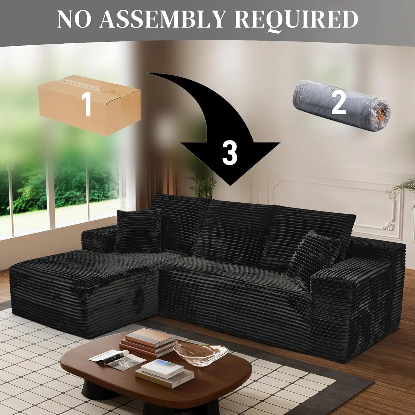 Unisofa Luxury Nordic Corner L Shaped Sectional Bedroom Living Room Use Frameless Compressed Spring Boneless Sofa