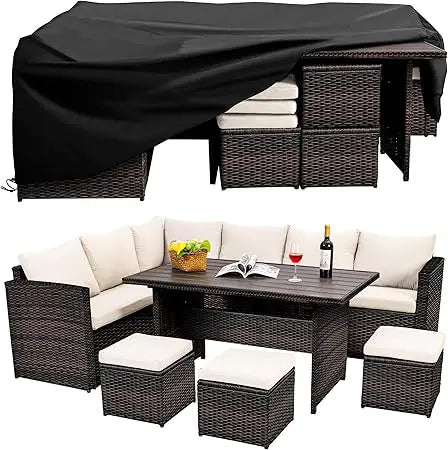 Patio Furniture Set, 7 Pieces Outdoor Patio Furniture with Dining , All Weather Wicker Conversation Set with Ottoman,