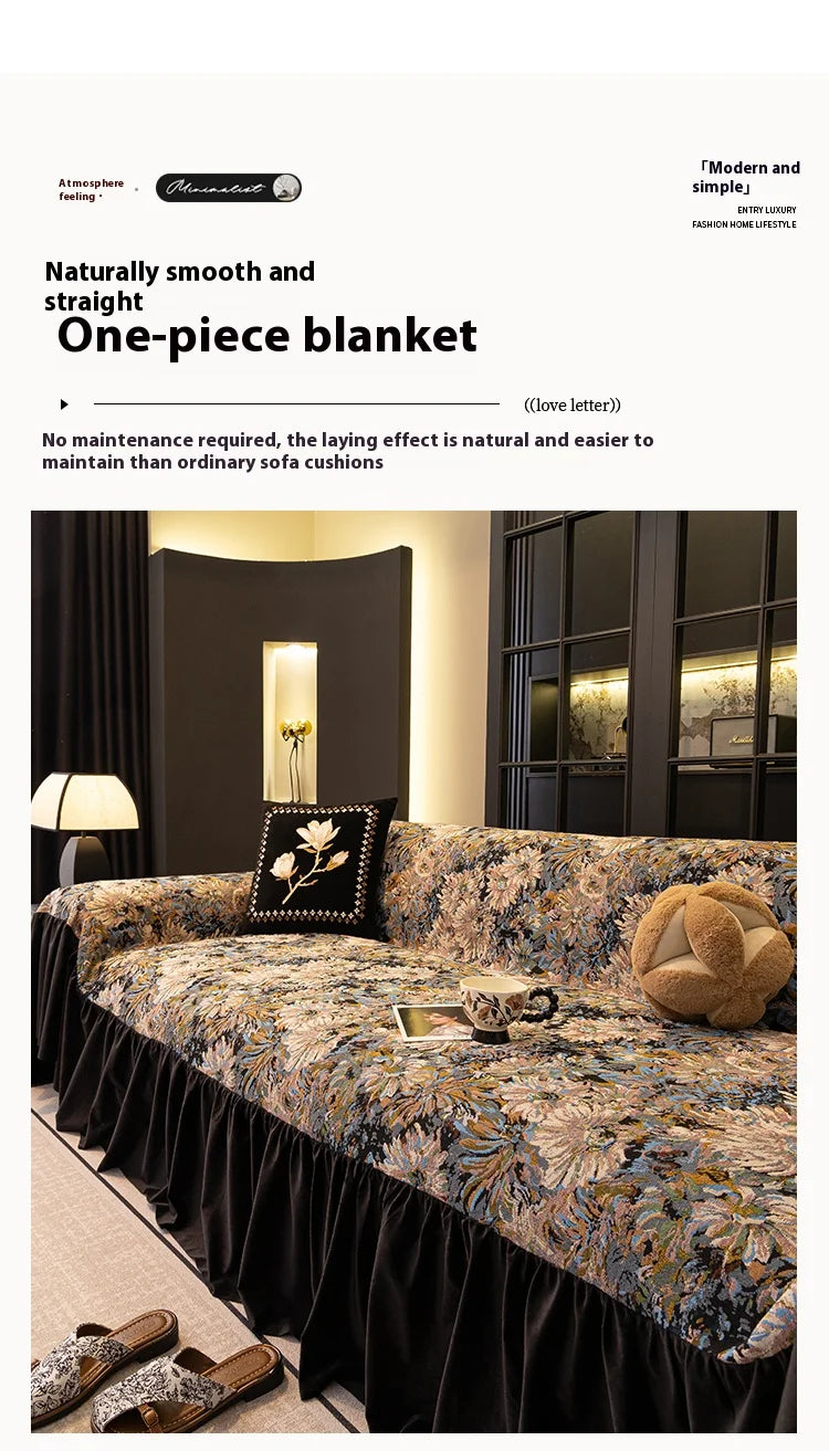 Sofa Cover with Ruffle Elegant Black Reversible for 2/3/4 Seater Couch Stretchable Slipcover Protector All Season Couch Blanket