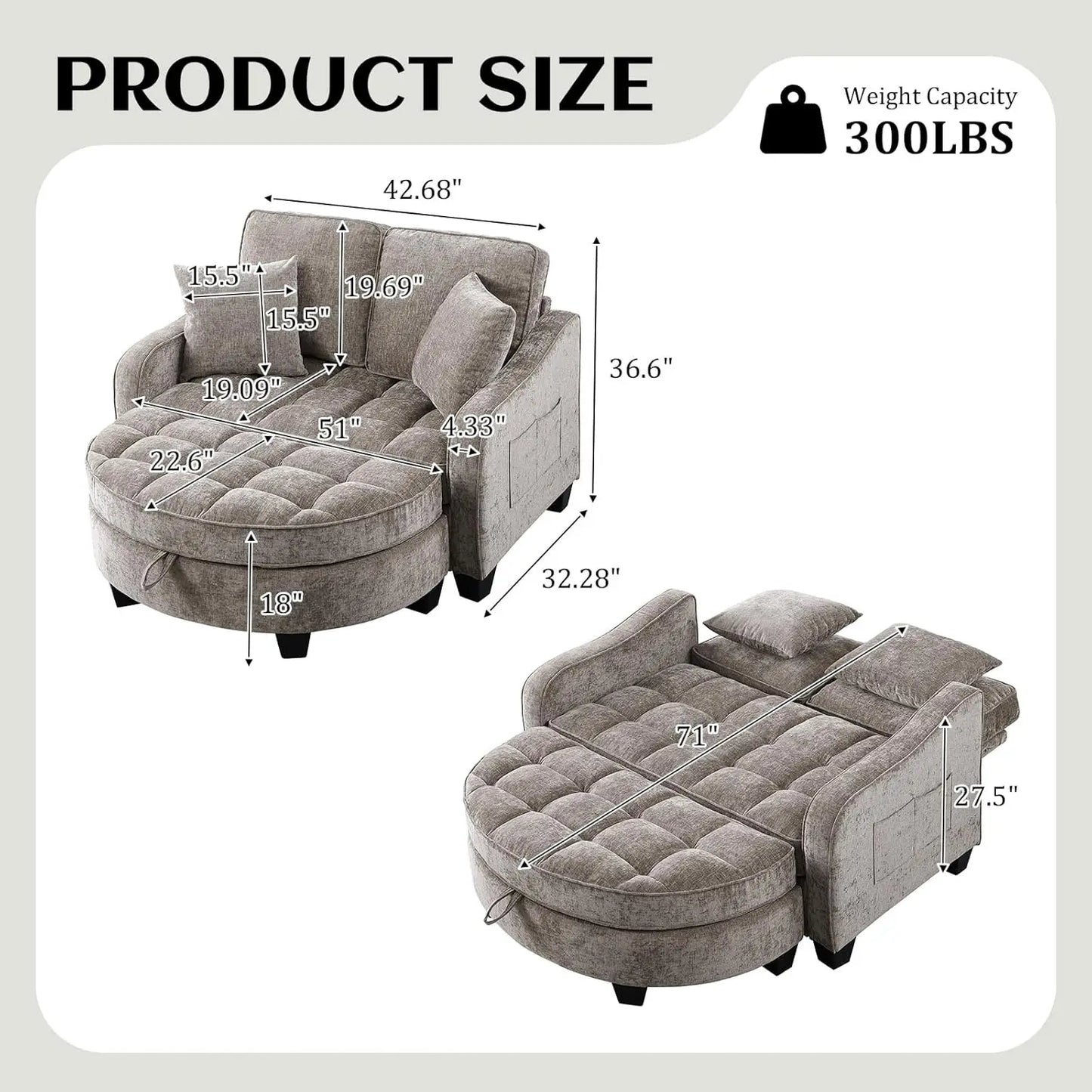 Oversized Curved Chaise Lounge Chair Indoor with Ottoman, 54.8" Cloud Reading Chair Soft Chenille Circle, Customized