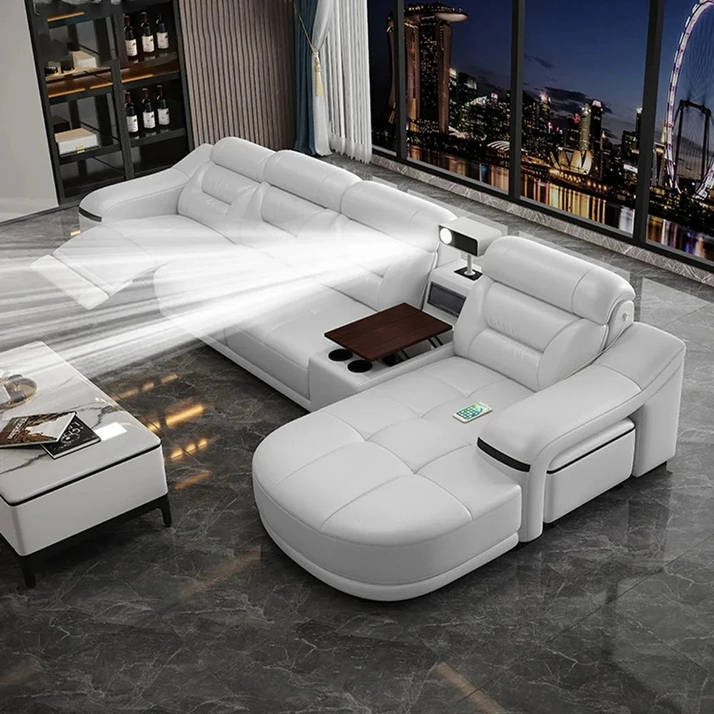 MINGDIBAO Genuine Leather Living Room Sofa Set Power Reclining Couch Electric Recliners with Stool Seating Room, Sofa Reclinable