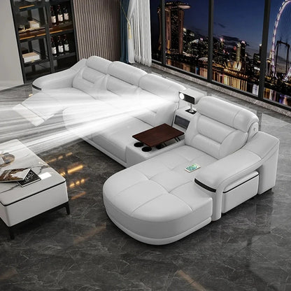 MINGDIBAO Genuine Leather Living Room Sofa Set Power Reclining Couch Electric Recliners with Stool Seating Room, Sofa Reclinable