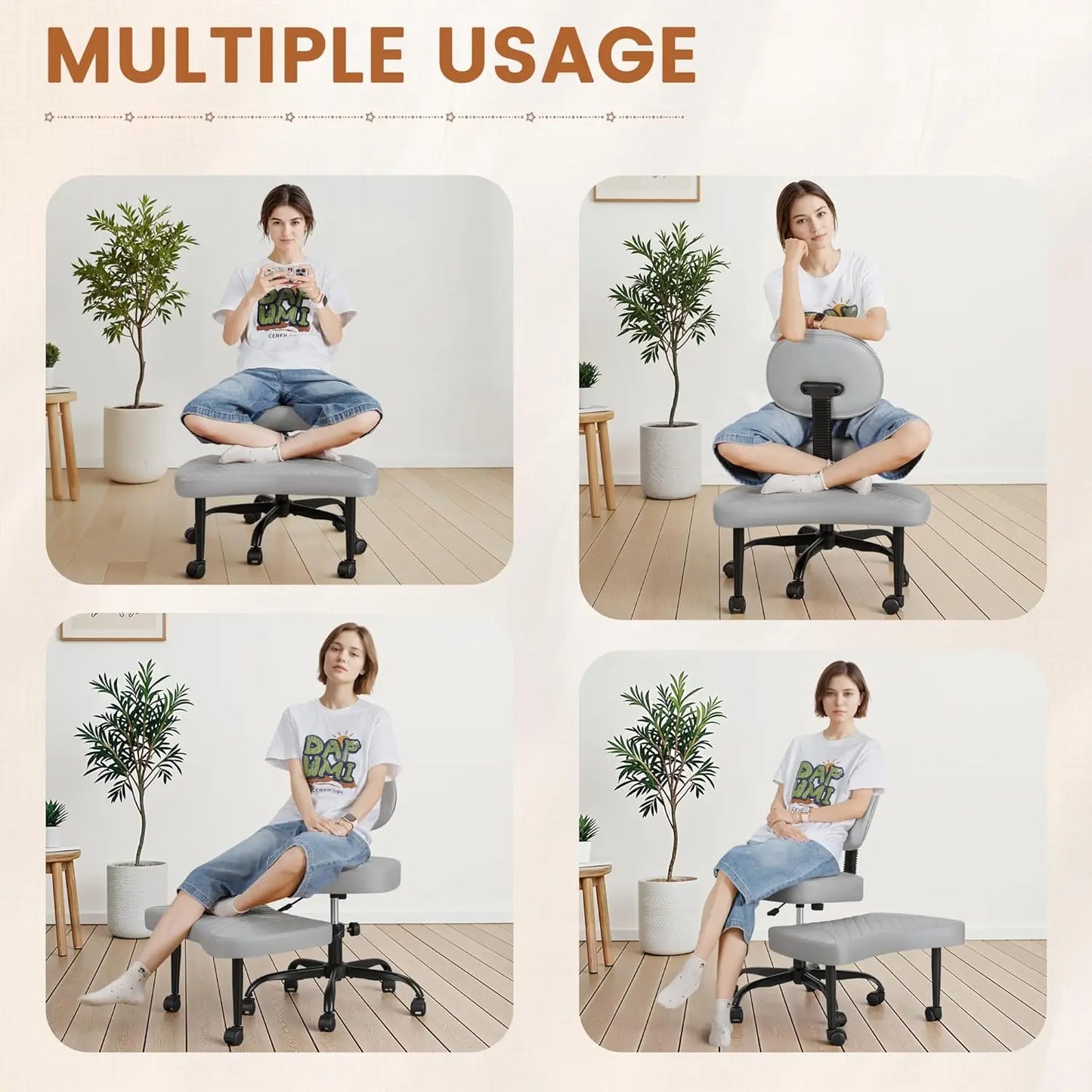 Cross Leg Chair - Meditation Chair with Wheels, ADHD Chair, Height Adjustable Seat, Adjustable Footstool