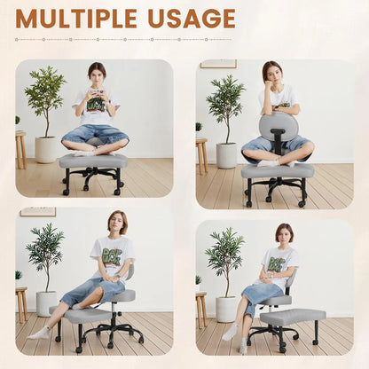 Cross Leg Chair - Meditation Chair with Wheels, ADHD Chair, Height Adjustable Seat, Adjustable Footstool