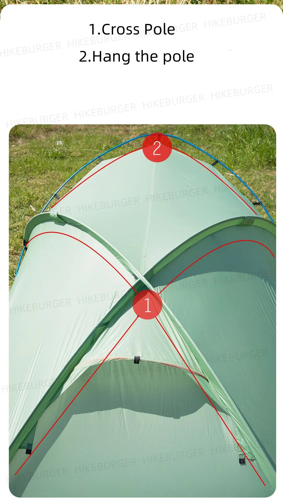 2 Person Ultralight Backpacking Tent 1.69kg 5000mm Waterproof 10D Nylon Triple Cross Pole Tent for Camping Hiking Trekking