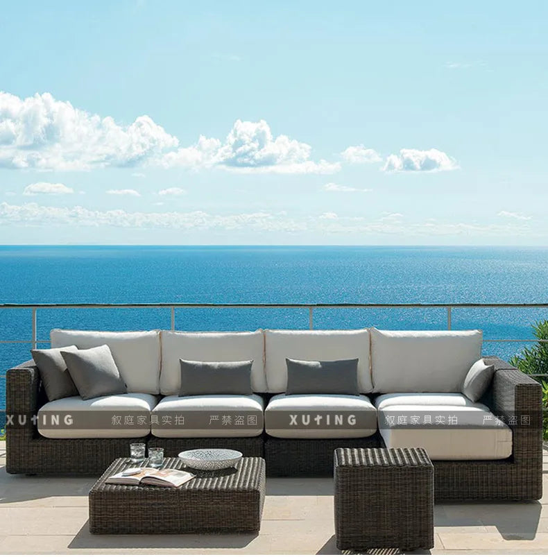 Outdoor rattan sofa combination waterproof and sun protection outdoor leisure courtyard villa balcony terrace sunroom
