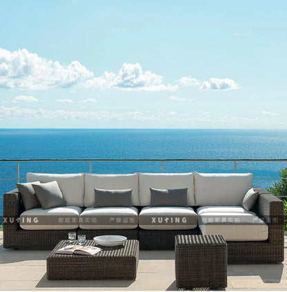 Outdoor rattan sofa combination waterproof and sun protection outdoor leisure courtyard villa balcony terrace sunroom